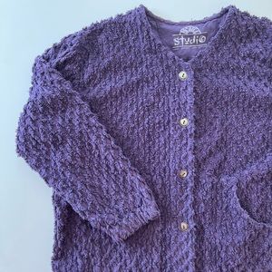 Vintage Purple Textured Button Front Cotton Sweatshirt Cardigan Size Small